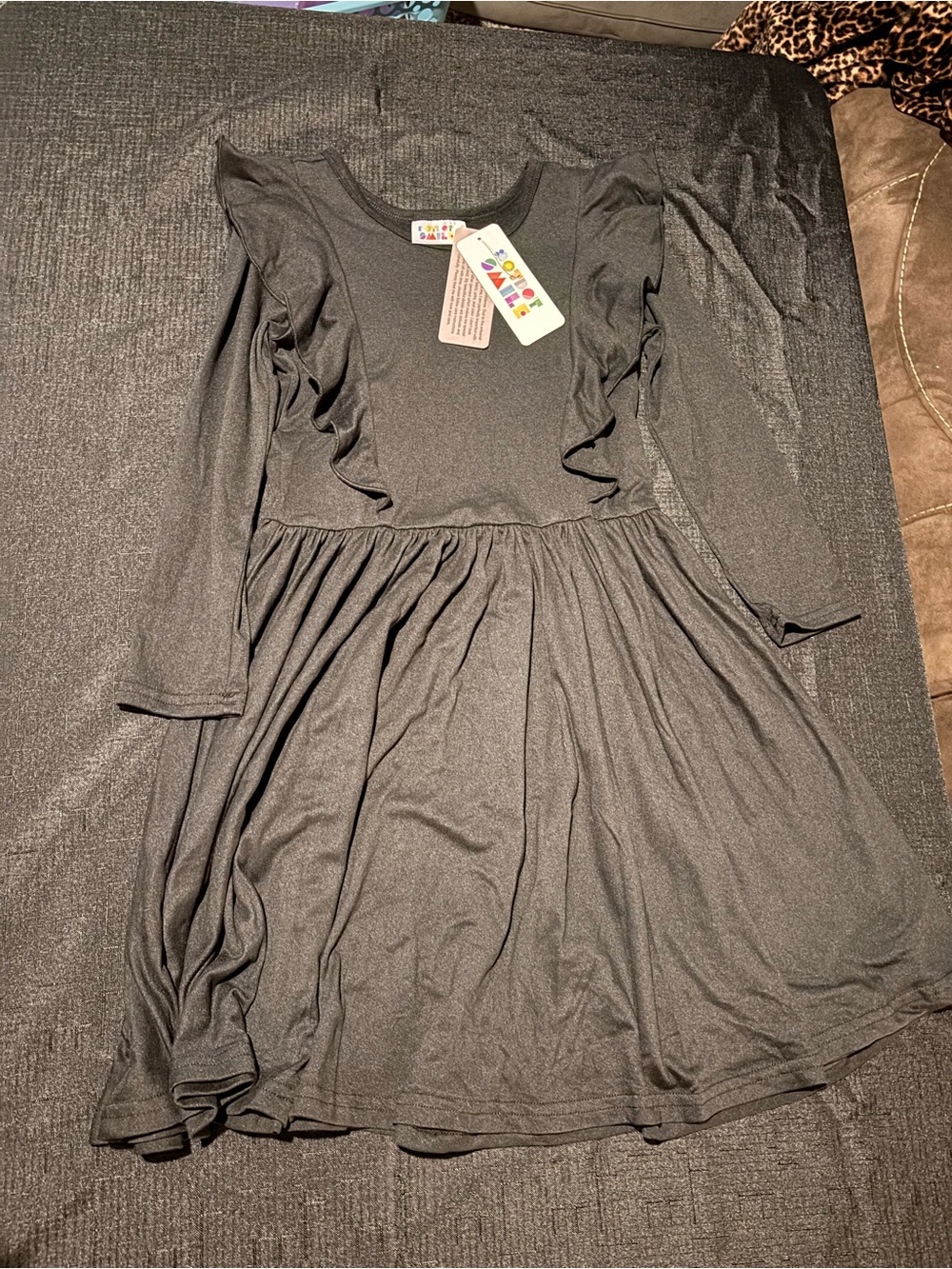 Dot Dot Smile Girls Black Long Sleeve Ruffle Fit & Flare Dress